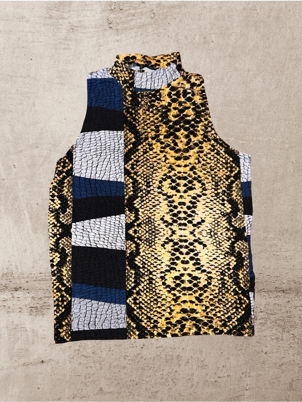 A.Y. Not Dead Mixed Snakeskin Mock Neck Sleeveless Top